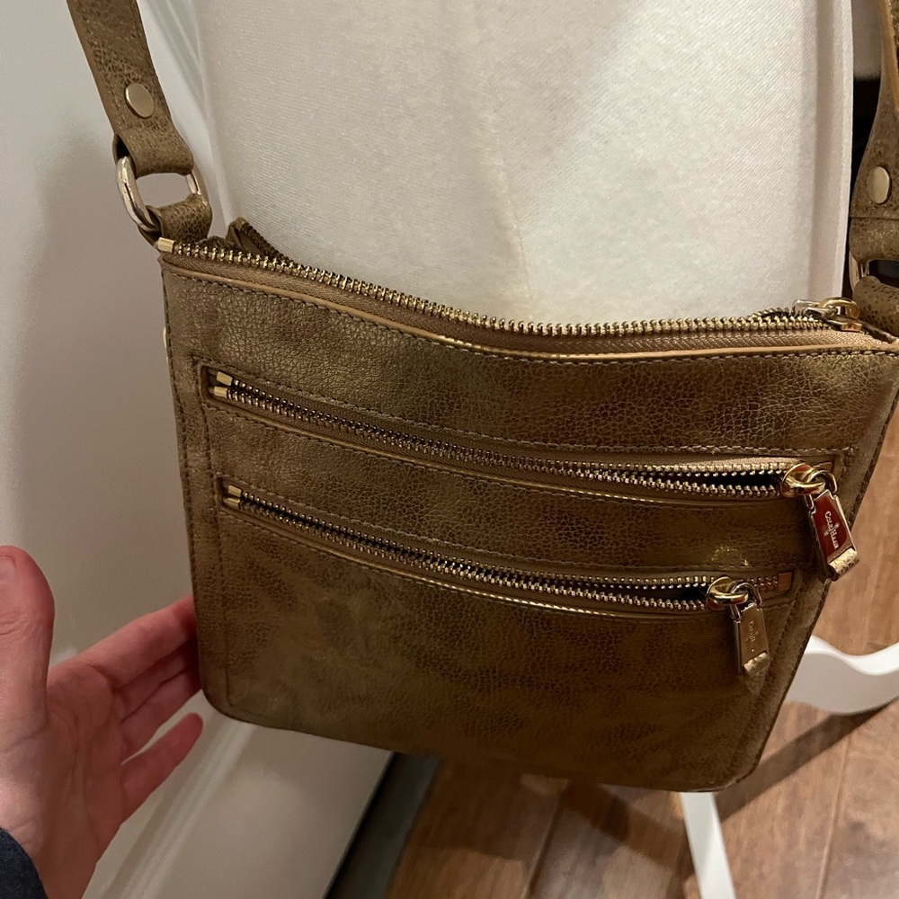 Cole Haan Gold Tan Crossbody Bag. VGUC. Fits phone, sunglasses wallet